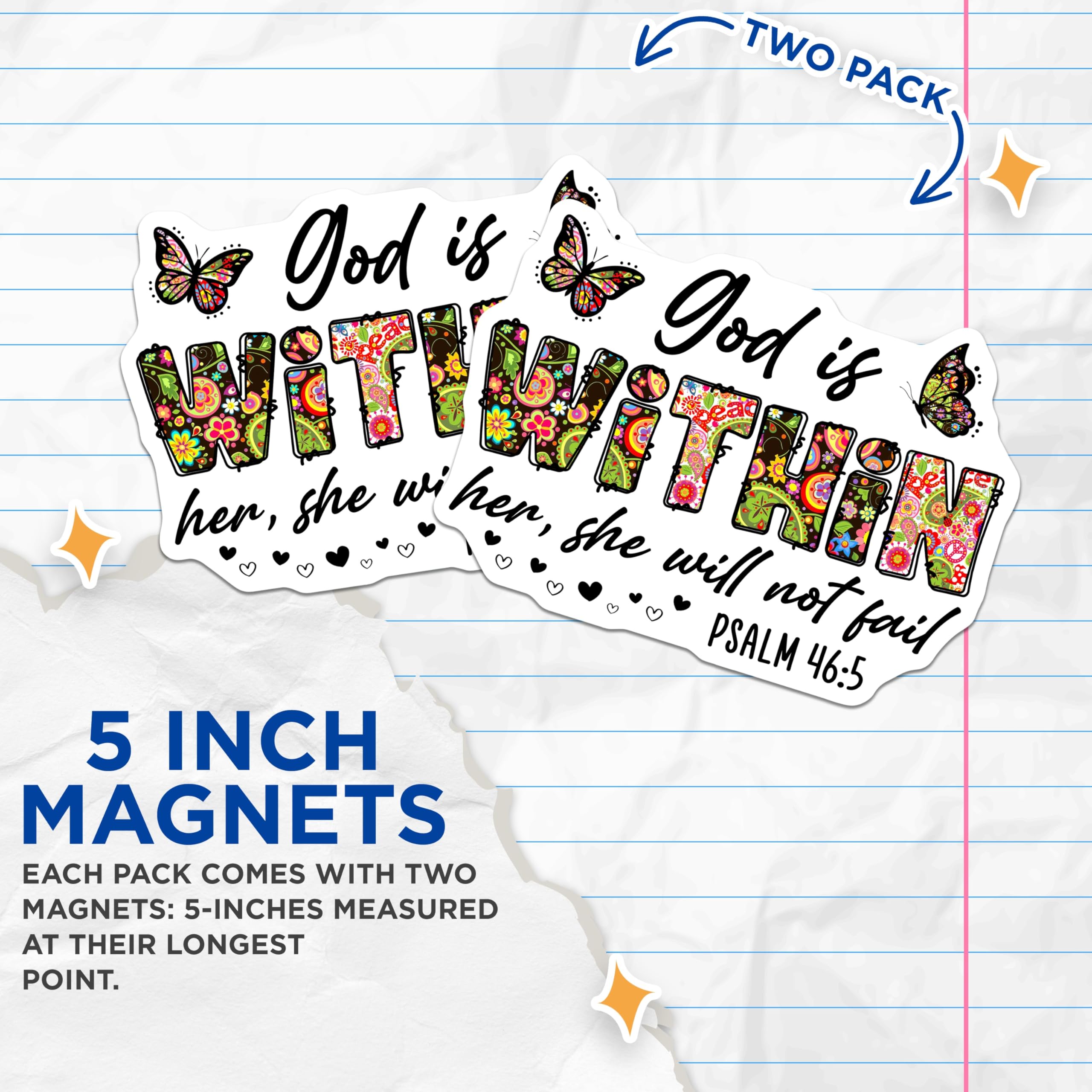 (2 Pack) God is Within Her Magnets - Boho Christian Verse - Psalm 46:5 Faith Inspiration for Her - 5 Inches On Longest Side - Thick Durable Magnet - Made in USA - MAG26461