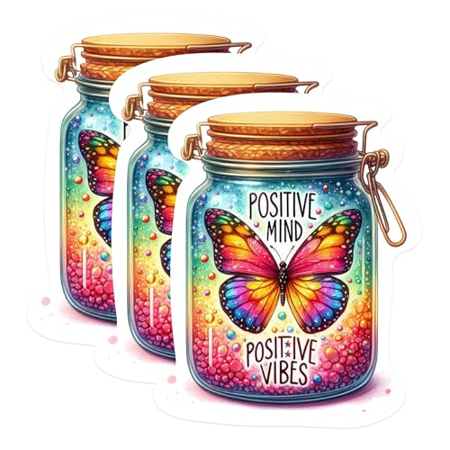 (3 Pack) Butterfly Decals - Positive Mind Decal - Positive Vibes Decal - 3 Inches On Longest Side - Easy Peel & Apply - Made in USA - 3MCS1180