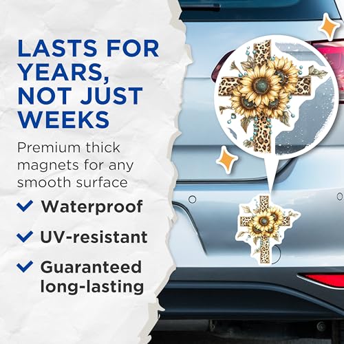 (2 Pack) Sunflower Cross Magnets Magnets - 5" On Longest Side - Made in USA - Sticks to Refrigerators & Metal Surfaces - MAG8727