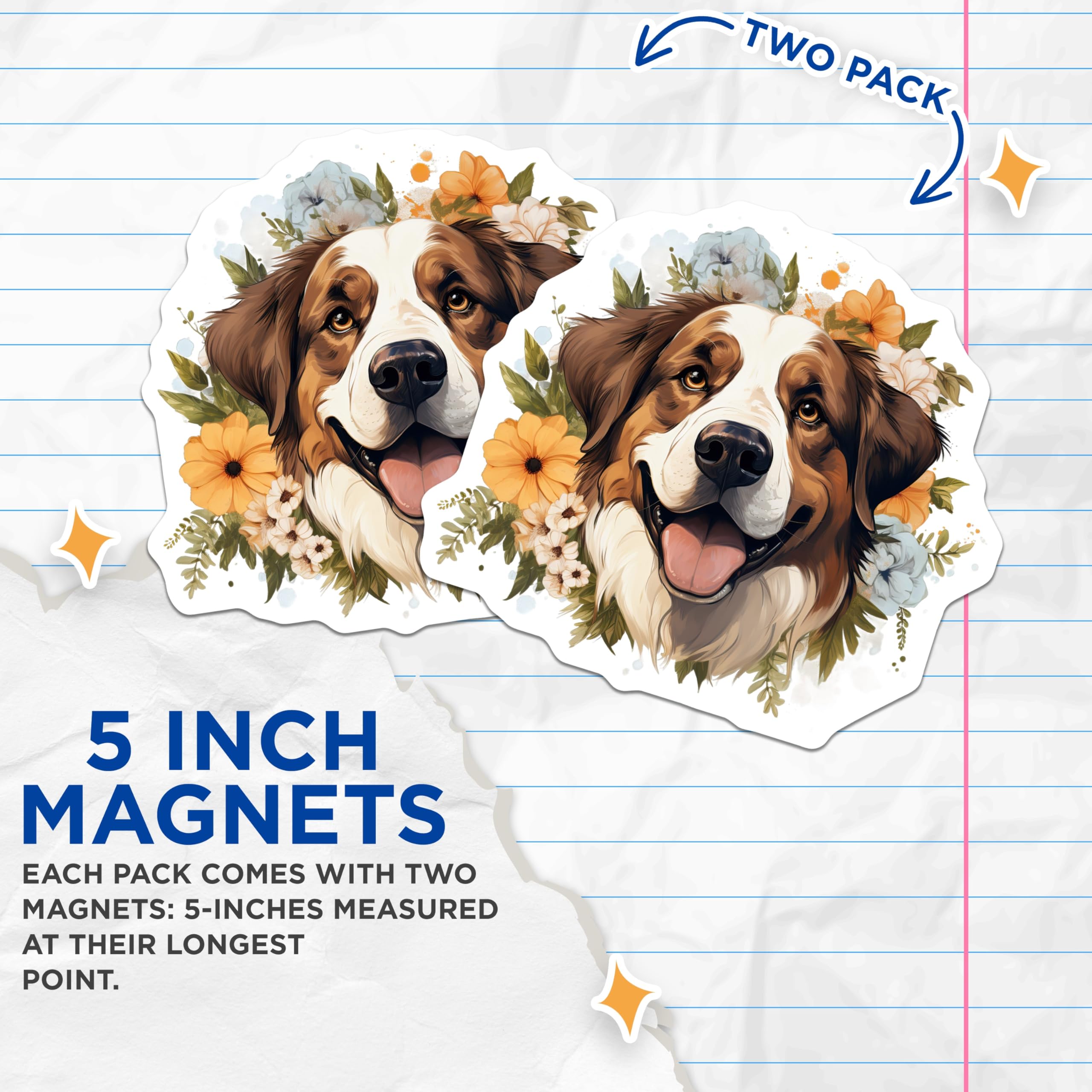 (2 Pack) Bernese Mountain Dog Magnets - Floral Dog Art - Pet Lover Decor - 5 Inches On Longest Side - Thick Durable Magnet - Made in USA - MAG27607