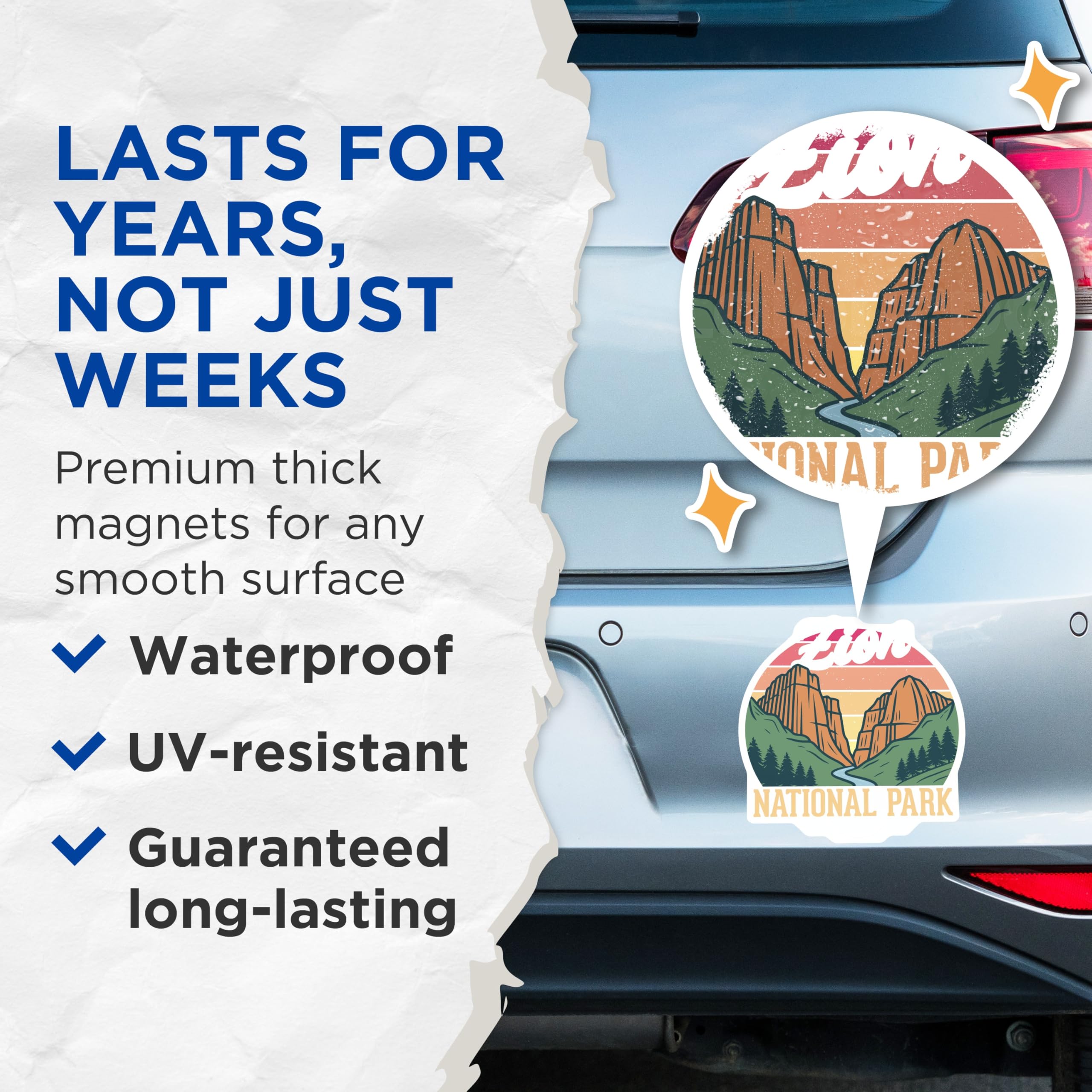 (2 Pack) Zion National Park Magnets - Retro Park Decor - Mountain Landscape Souvenir - 5" On Longest Side - Premium Magnet - for Cars, Refrigerators, Toolboxes, Lockers - Made in USA - MAG18933