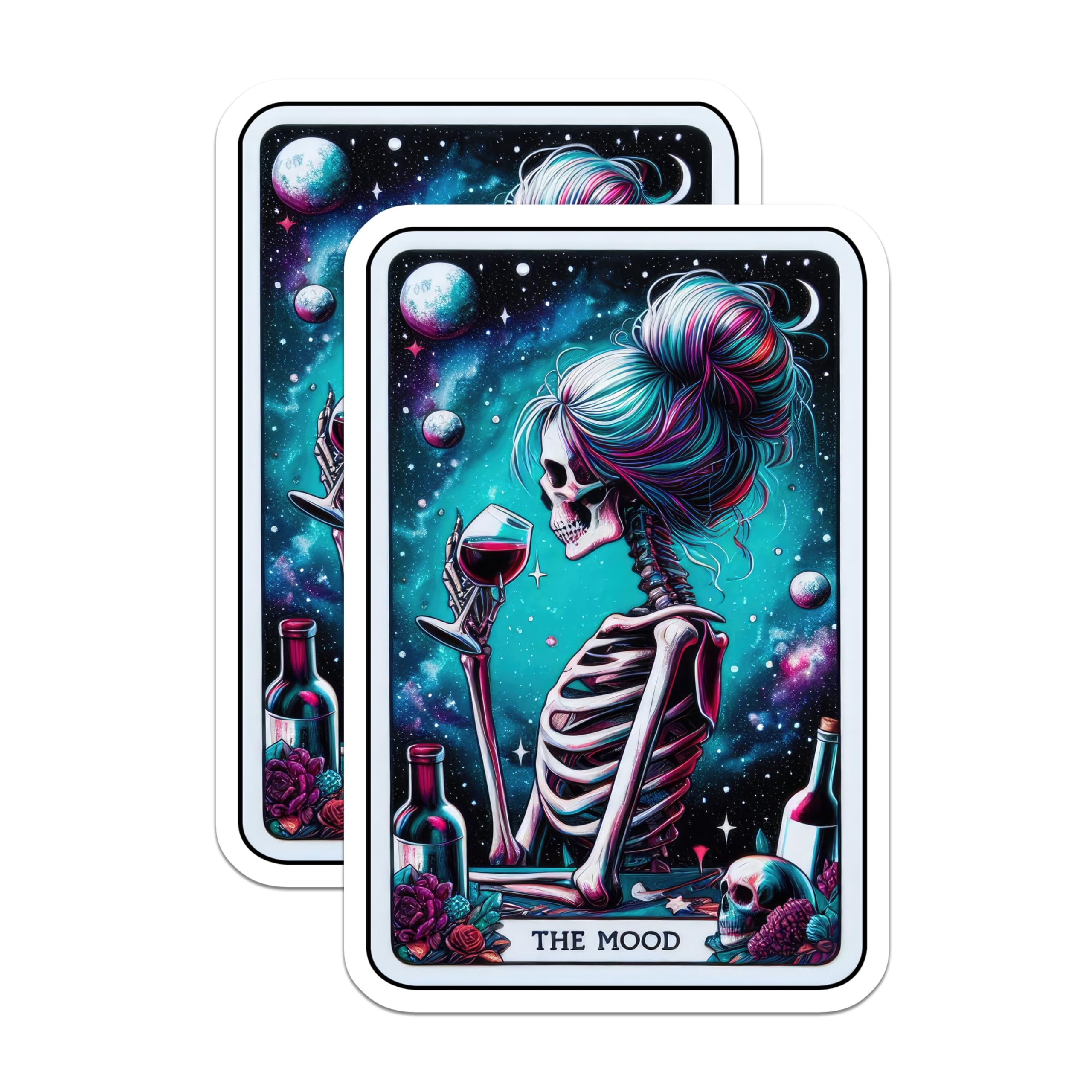 (2 Pack) The Mood Skeleton Stickers - Skull Artwork - Cosmic Skeleton Decal - Dark Aesthetic Stickers - 5" On Longest Side - Sticks to Smooth Flat Surfaces - Made in USA - BMCS5458