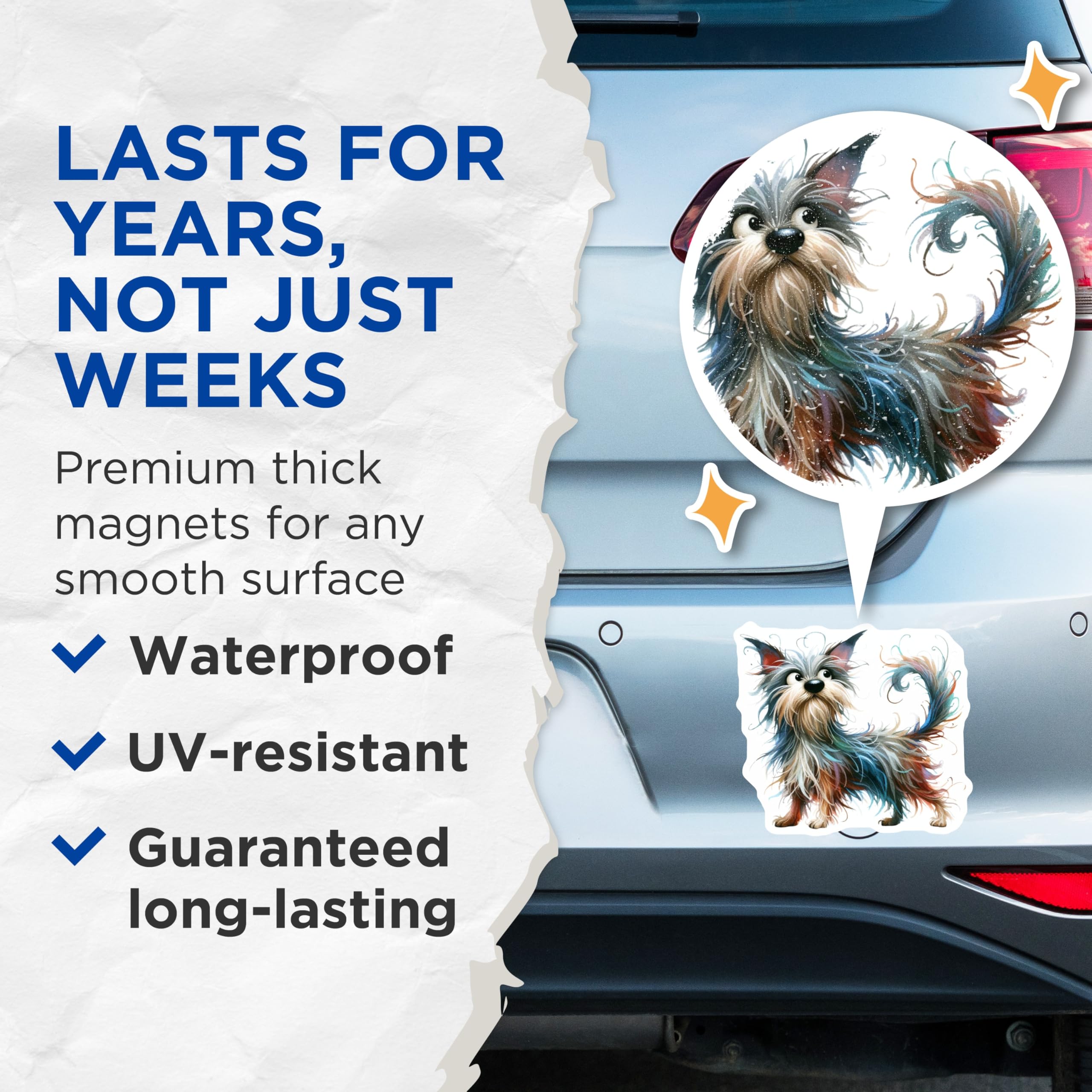 (2 Pack) Shaggy Dog Magnets - Whimsical Pet Art - Dog Mom Refrigerator Locker Decor - 5 Inches On Longest Side - Thick Durable Magnet - Made in USA - MAG27603