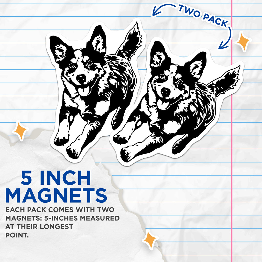 (2 Pack) Corgi Dog Magnets - Minimalist Pet Art - Fridge Decor - Dog Mom Dad Locker Accessories - 5 Inches On Longest Side - Thick Durable Magnet - Made in USA - MAG37514
