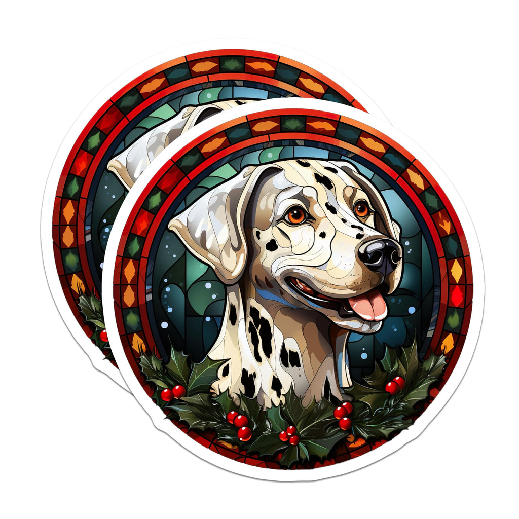 (2 Pack) Christmas Dalmatian Magnets - Stained Glass Dog Art - Festive Winter Canine Decor - 5 Inches On Longest Side - Thick Durable Magnet - Made in USA - MAG23450