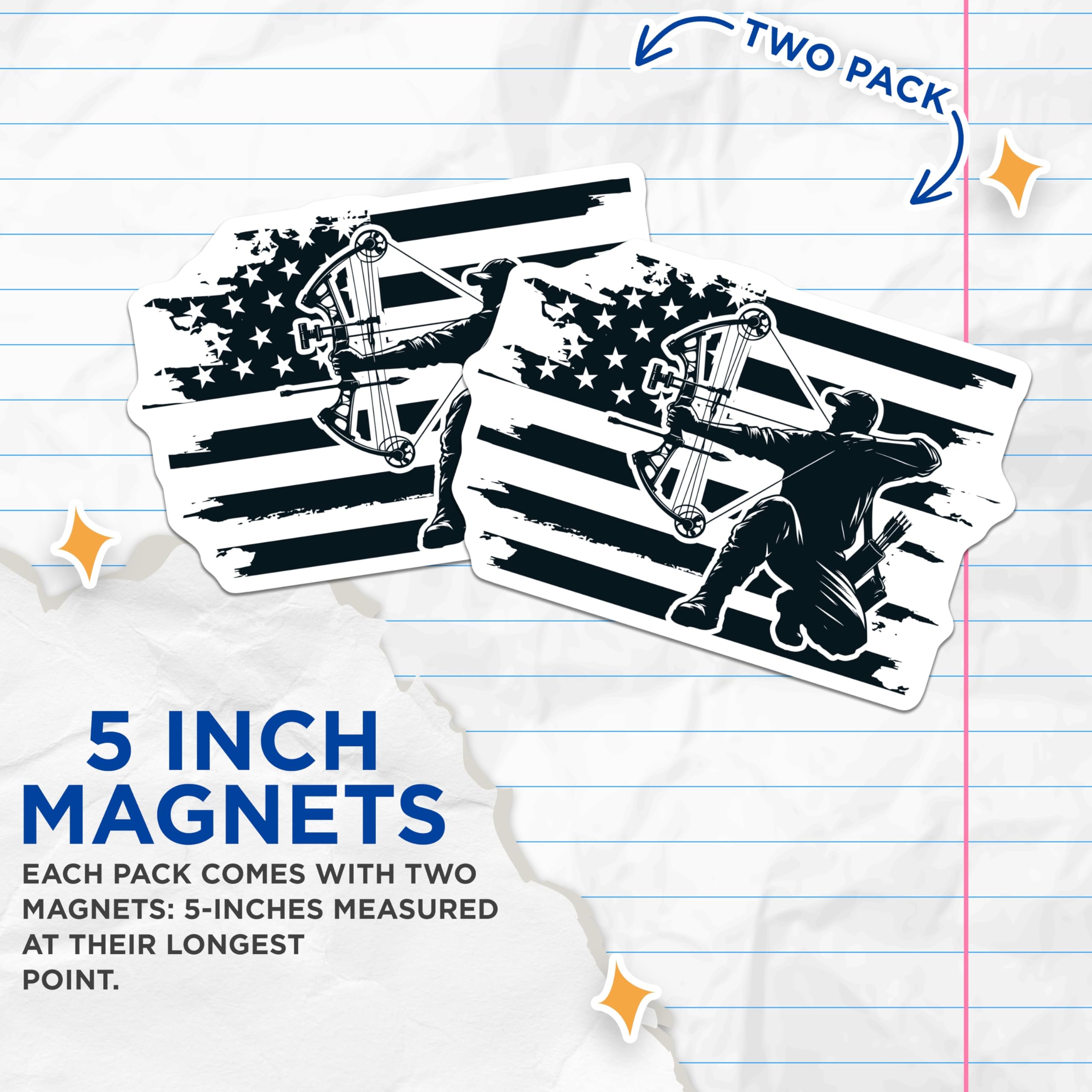 (2 Pack) Archer Magnets - Distressed American Flag Archery - Patriot Bowhunter Sports Decor - 5 Inches On Longest Side - Thick Durable Magnet - Made in USA - MAG19669