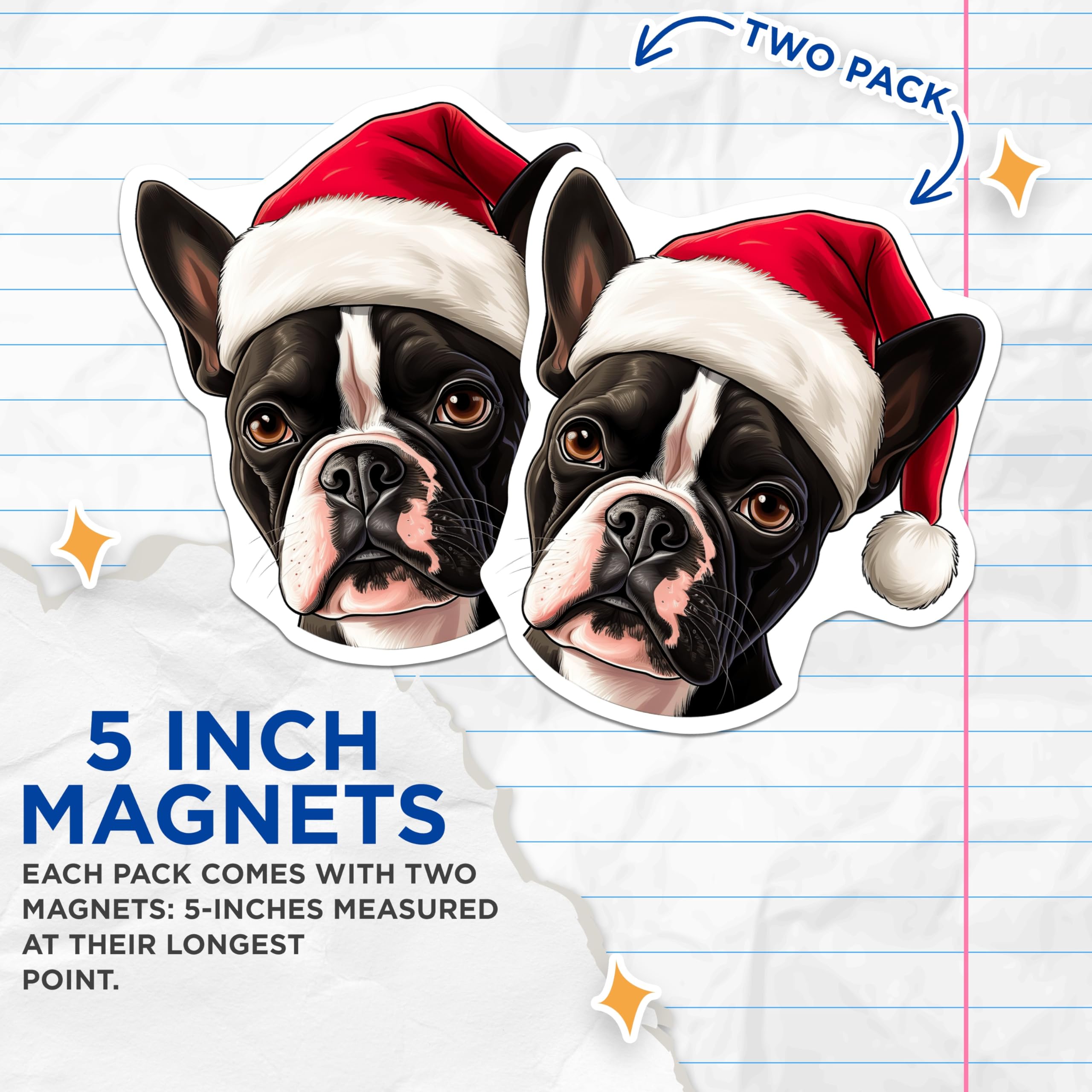 (2 Pack) French Bulldog Christmas Magnets - Santa Dog Holiday Decor - Puppy Pet Parent Present - 5 Inches On Longest Side - Thick Durable Magnet - Made in USA - MAG30573