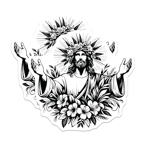 (2 Pack) Religious Jesus Stickers - Faith-Inspired Art - Christian Symbols - Spiritual Decor - 5" On Longest Side - Sticks to Smooth Flat Surfaces - Made in USA - BMCS7313