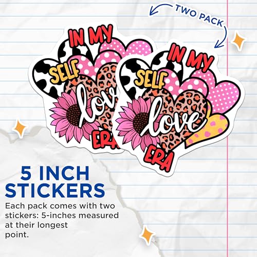 (2 Pack) Self Love Era Stickers - Cute Heart Stickers - Affirmation Stickers - 5" On Longest Side - Sticks to Smooth Flat Surfaces - Made in USA - BMCS4825