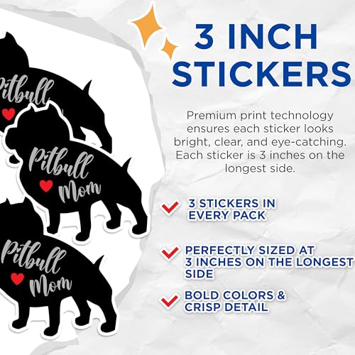 (3 Pack) Pitbull Mom Decals - Dog Lover - Laptop Decal - 3 Inches On Longest Side - Easy Peel & Apply - Made in USA - 3MCS1380