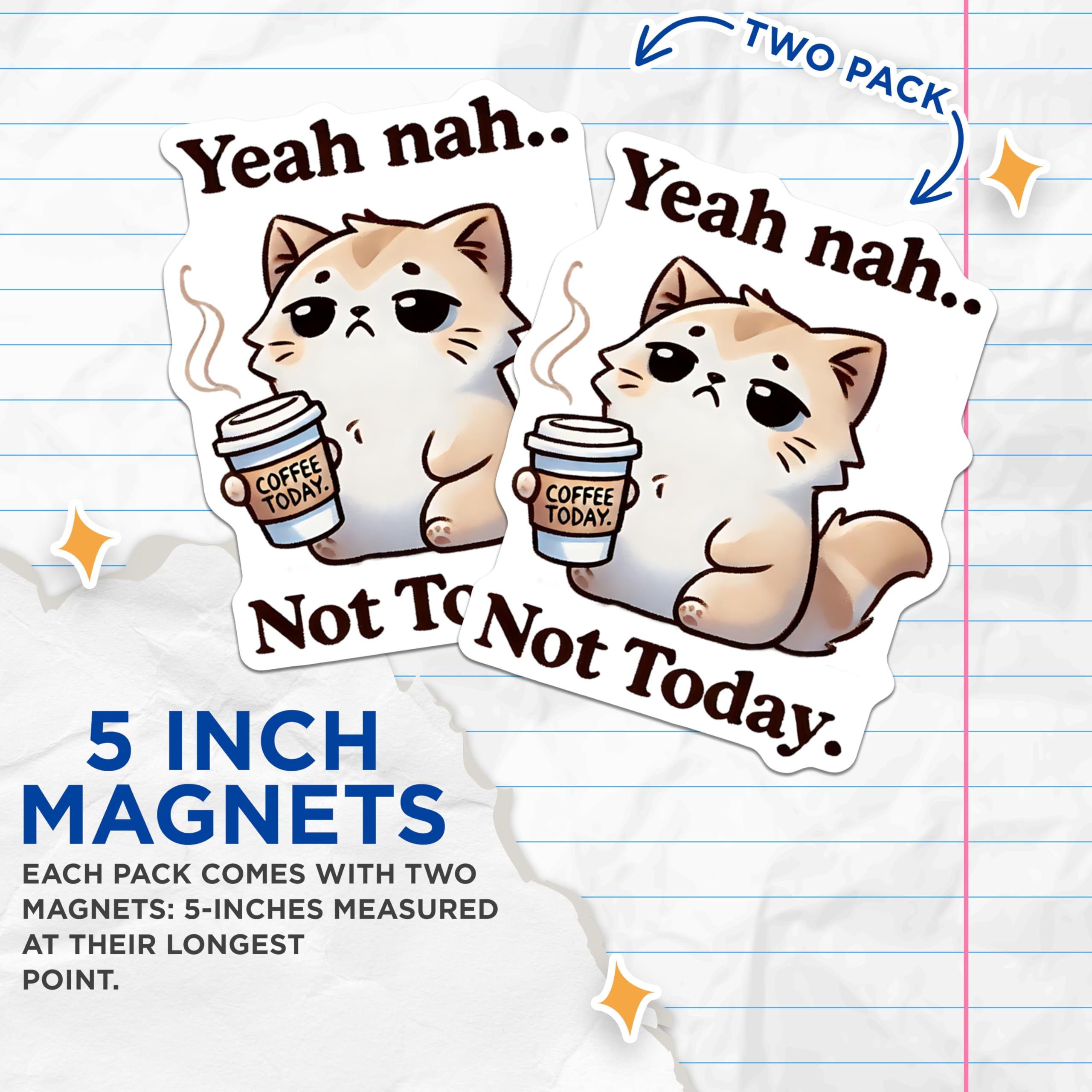 (2 Pack) Funny Cat Magnets - Coffee Lover Humor - Introvert Cat Sayings - 5" On Longest Side - Premium Magnet - for Cars, Refrigerators, Toolboxes, Lockers - Made in USA - MAG15234