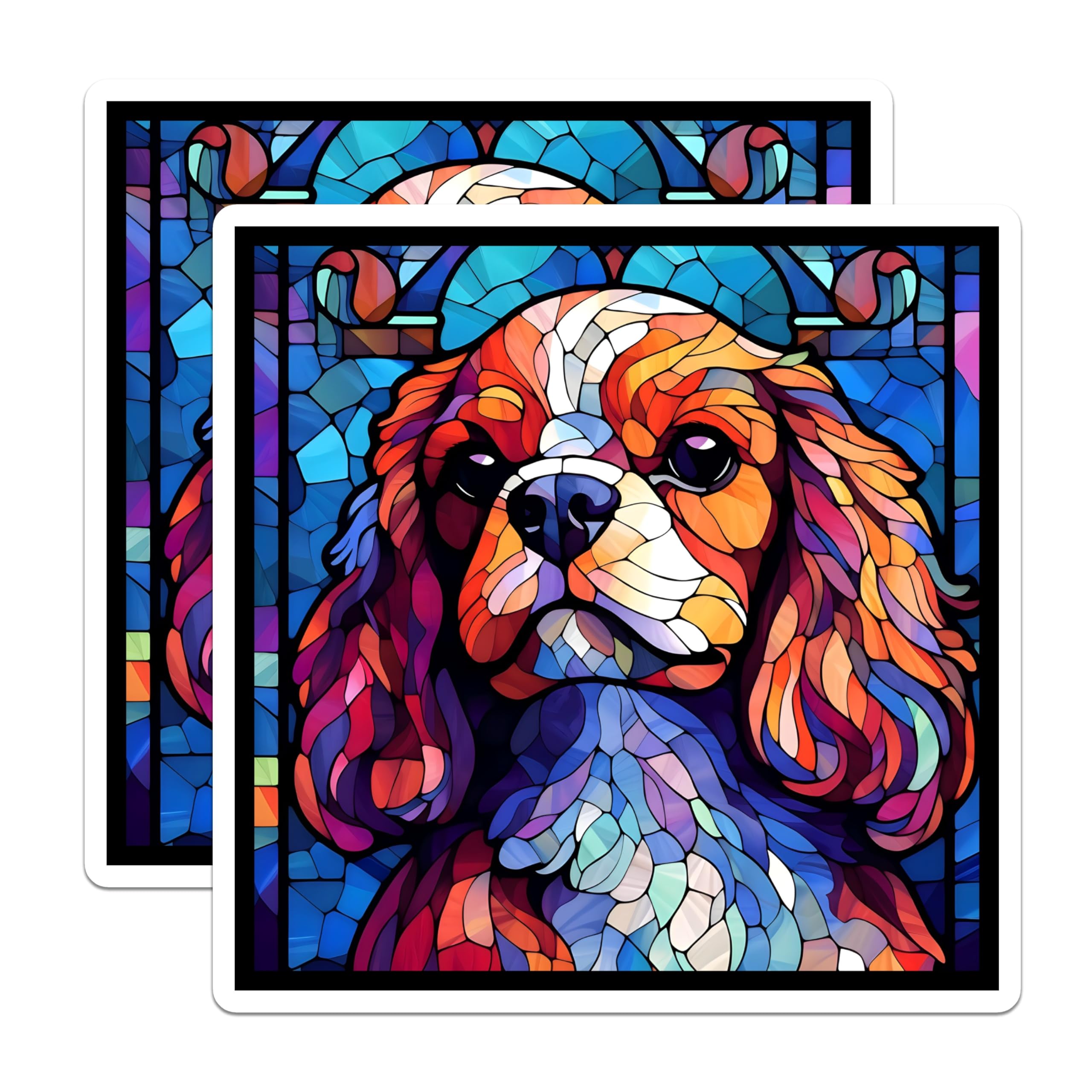 (2 Pack) Cavalier King Charles Spaniel Magnets - Stained Glass Dog - Fridge Magnets - 5" On Longest Side - Premium Magnet - for Cars, Refrigerators, Toolboxes, Lockers - Made in USA - MAG16366