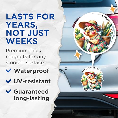 (2 Pack) Crazy Chicken Lady Magnets - Funny Farm Animal Magnets - Kitchen Refrigerator Decor- 5" On Longest Side - for Fridges, Toolboxes, Cars - Made in USA - MAG2923