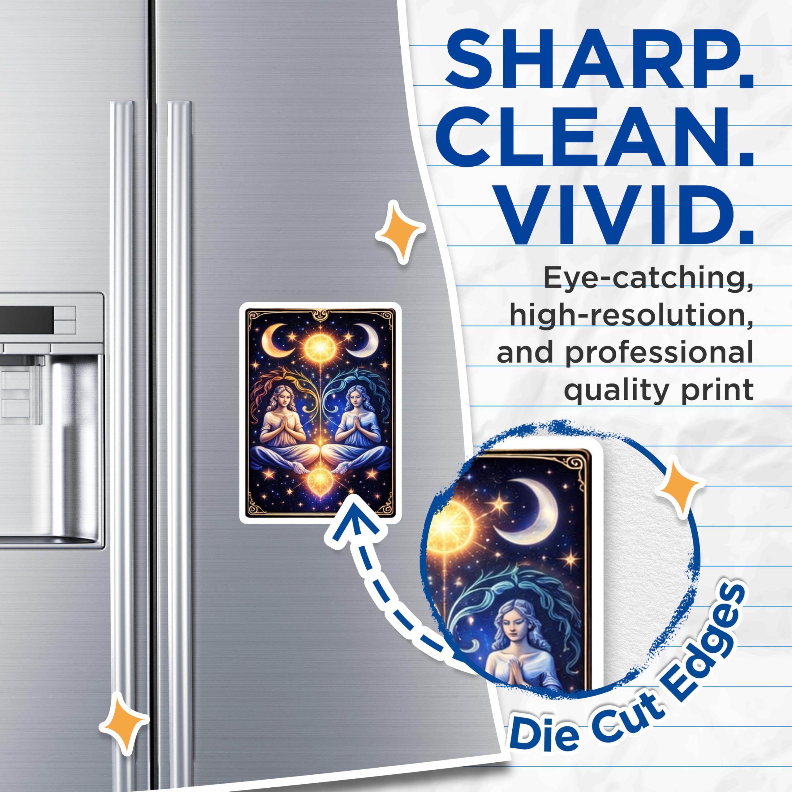 (2 Pack) Celestial Goddess Magnets - Moon and Stars Decor - Spiritual Home Accessories - 5" On Longest Side - Premium Magnet - for Cars, Refrigerators, Toolboxes, Lockers - Made in USA - MAG16058