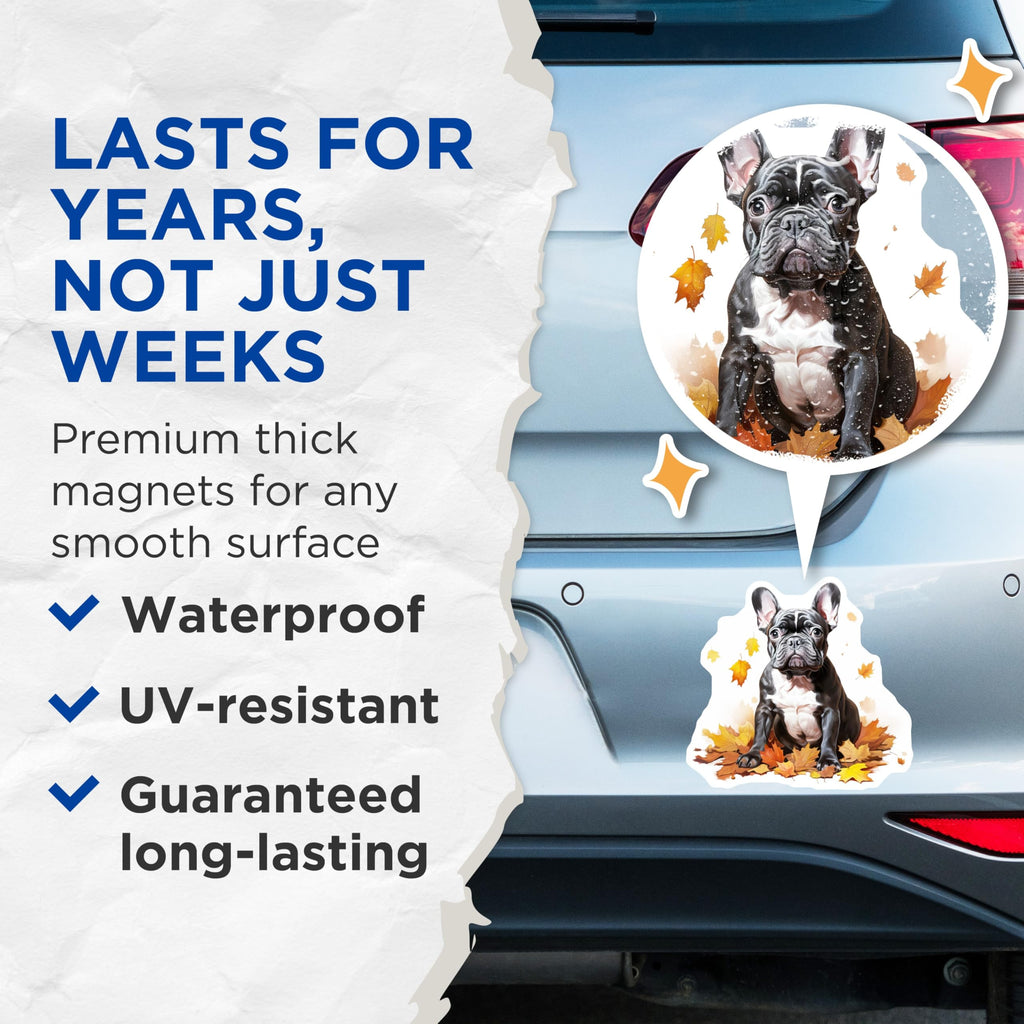 (2 Pack) French Bulldog Puppy Magnets - Autumn Fall Decor - Dog Lover Accessory - 5 Inches On Longest Side - Thick Durable Magnet - Made in USA - MAG28397