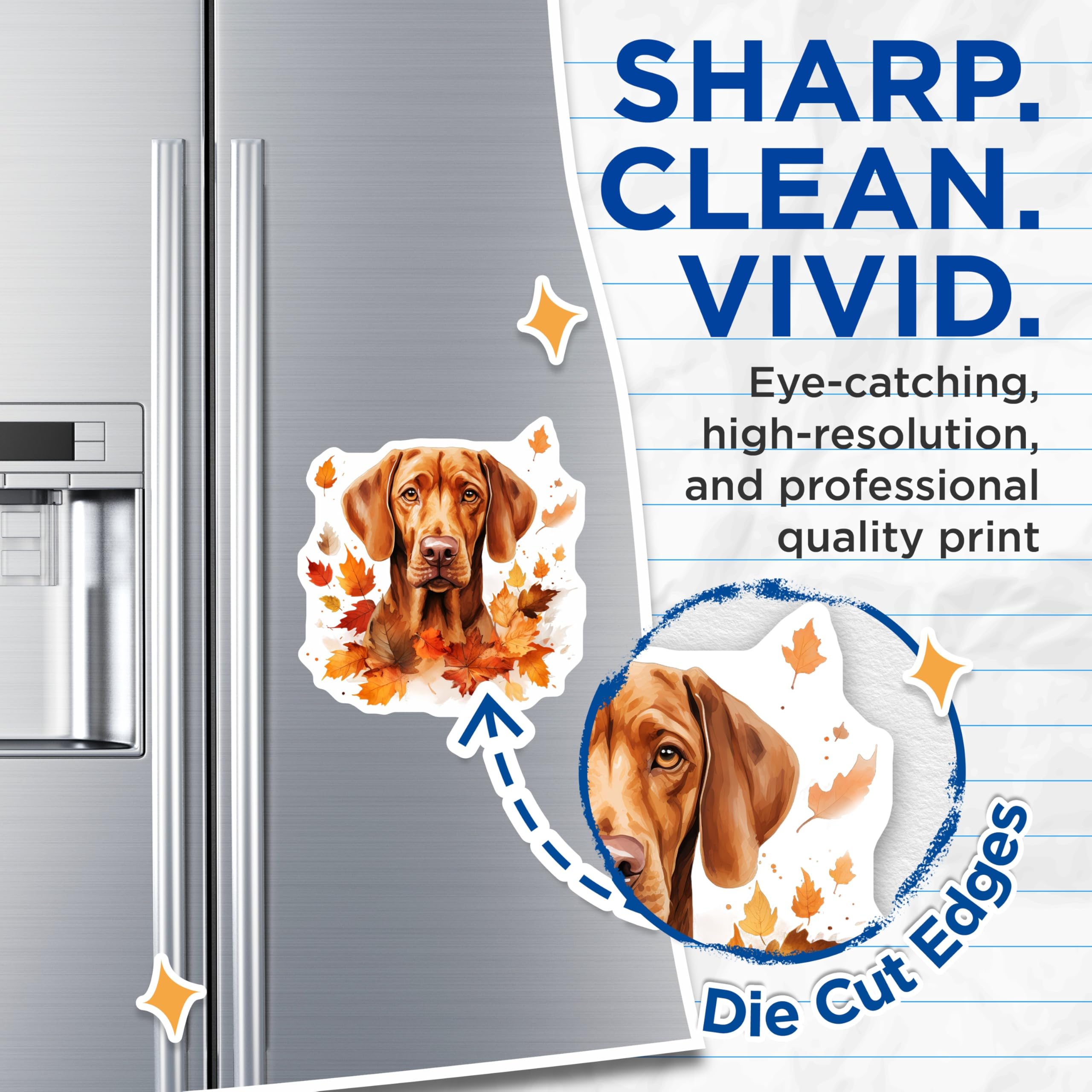 (2 Pack) Vizsla Dog Magnets - Autumn Leaves Decor - Fall Pet Lover Kitchen Fridge - 5 Inches On Longest Side - Thick Durable Magnet - Made in USA - MAG27703