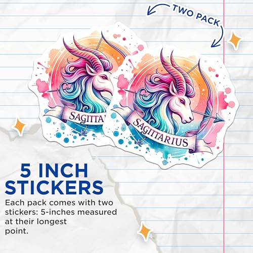 (2 Pack) Sagittarius Zodiac Stickers - Horoscope Sticker - Astrology Stickers' - 5" On Longest Side - Sticks to Smooth Flat Surfaces - Made in USA - BMCS6910