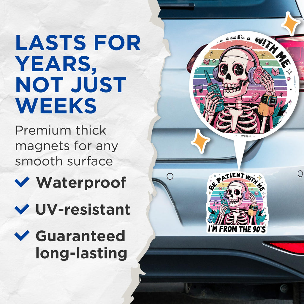 (2 Pack) 90s Skeleton Magnets - Retro Vibes Funny Patient - Old School Nostalgia Refrigerator Locker Accessory - 5 Inches On Longest Side - Thick Durable Magnet - Made in USA - MAG21732