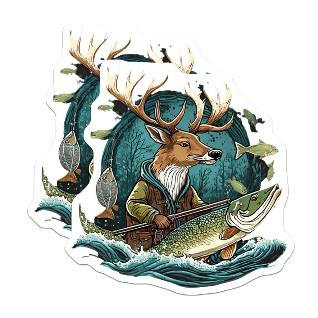(2 Pack) Buck Deer Fishing Magnets - Woodland Angler Art - Rustic Cabin Decor for Outdoorsmen and Lake House Enthusiasts - 5 Inches On Longest Side - Thick Durable Magnet - Made in USA - MAG23136