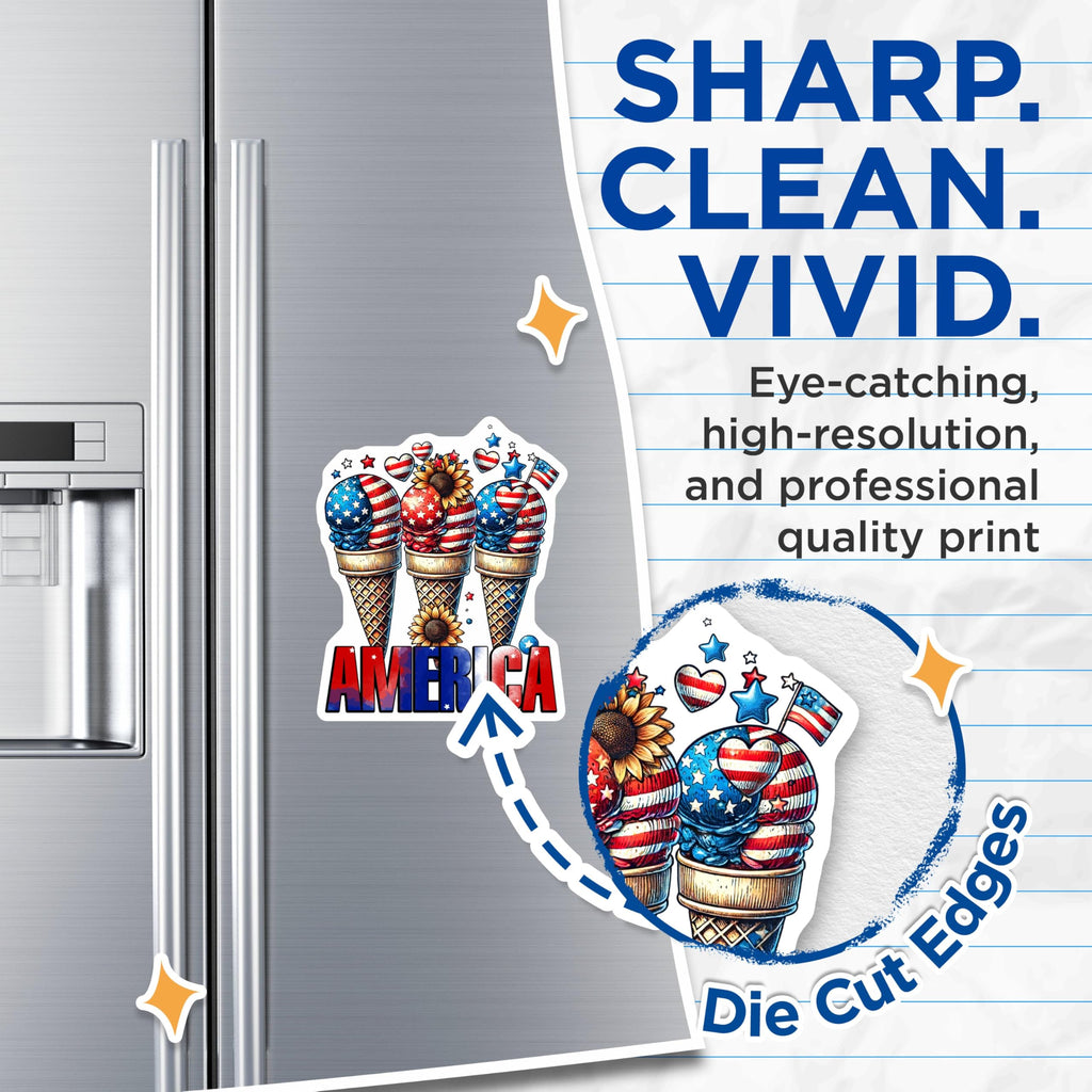 (2 Pack) Patriotic Ice Cream Magnets - American Flag Decoration - Fourth of July Celebration - Sunflower and Heart Design - 5" On Longest Side - for Cars, Fridges, Toolboxes - Made in USA - MAG7872