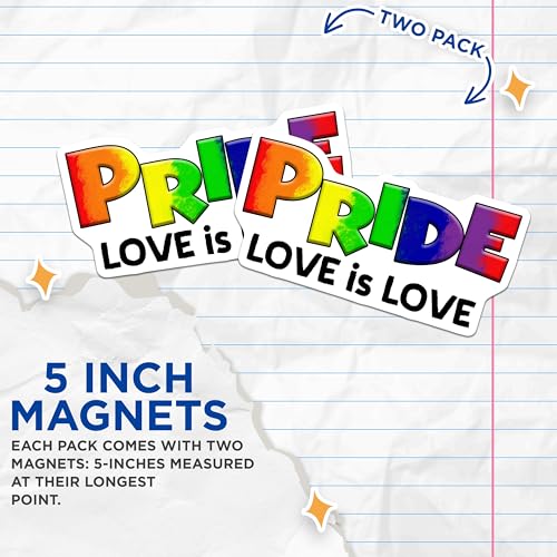 (2 Pack) Pride Love is Love Magnets - Rainbow Pride - LGBTQ+ Decor - Equality Celebration - 5" On Longest Side - for Cars, Fridges, Toolboxes - Made in USA - MAG8267
