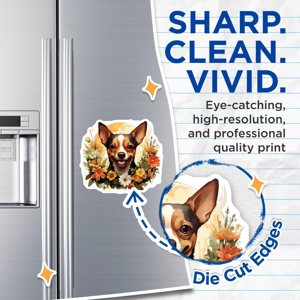 (2 Pack) Chihuahua Floral Magnets - Cute Dog Pet Mom Refrigerator Decor - Animal Lover Car Truck Locker Magnets - 5 Inches On Longest Side - Thick Durable Magnet - Made in USA - MAG29016