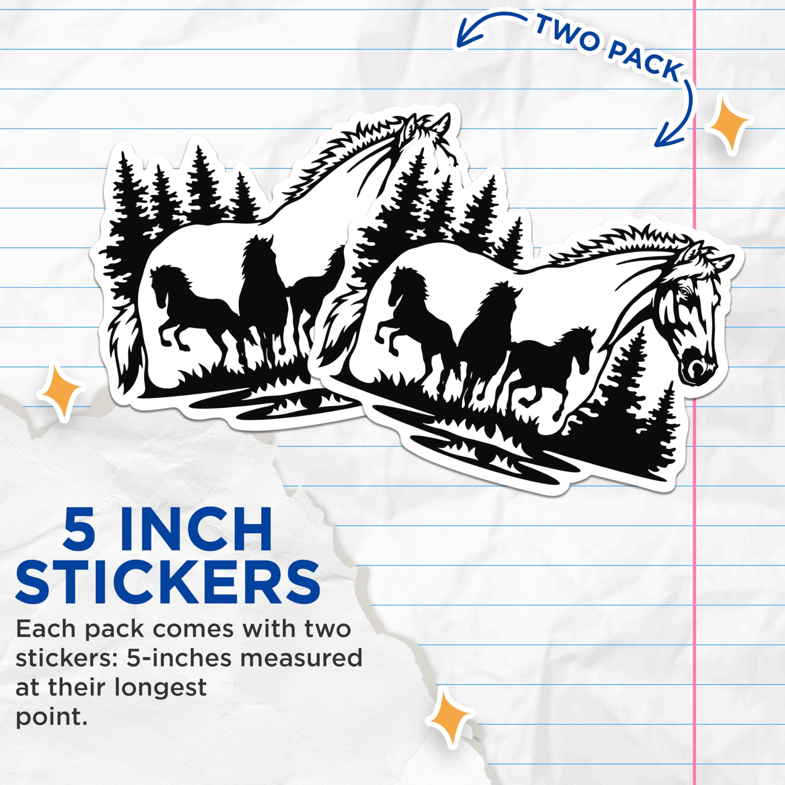 (2 Pack) Horse Silhouette Stickers - Nature Horse Decoration - Horse Lover Decals for Laptop Car - 5" On Longest Side - Sticks to Smooth Flat Surfaces - Made in USA - BMCS4568