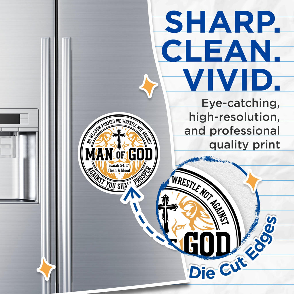 (2 Pack) Man of God Magnets - Christian Faith Scripture Isaiah 54:17 Verse - Religious Lion Cross Emblem Spiritual Magnets - 5 Inches On Longest Side - Thick Durable Magnet - Made in USA - MAG23324