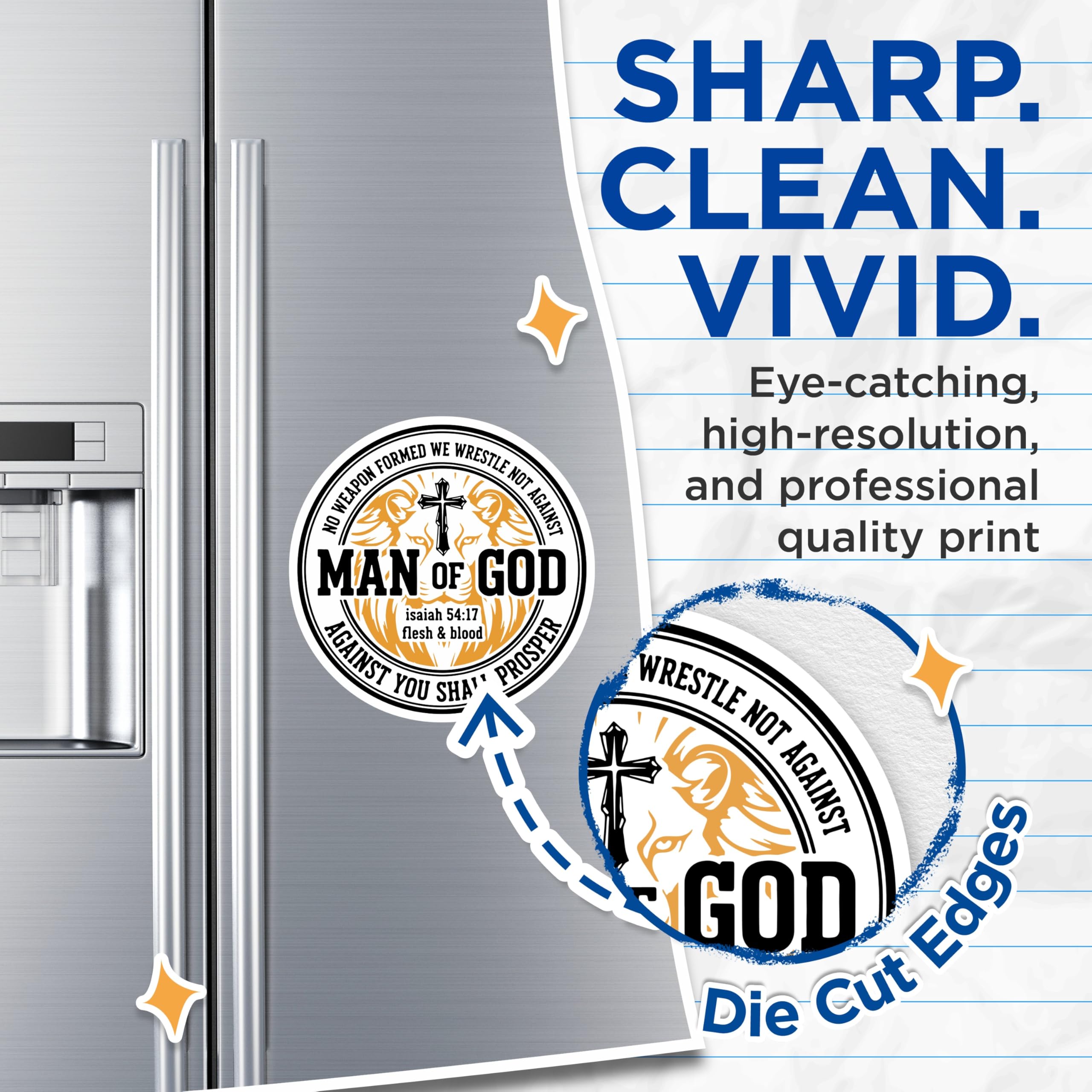 (2 Pack) Man of God Magnets - Christian Faith Scripture Isaiah 54:17 Verse - Religious Lion Cross Emblem Spiritual Magnets - 5 Inches On Longest Side - Thick Durable Magnet - Made in USA - MAG23324