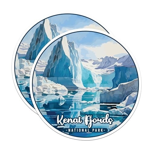 (2 Pack) Kenai Fjords National Park Bumper Magnet - US National Park - Choose from 63 Parks - 5" On Longest Side - Decal for Car Bumper, Laptop, Water Bottle, Wall, and Window - MAG1590