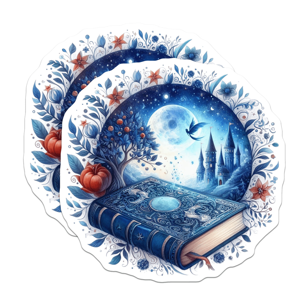 (2 Pack) Fantasy Book Magnets - Magical Castle Moon Art - Whimsical Reader Decor Accessory for Fridge Display - 5 Inches On Longest Side - Thick Durable Magnet - Made in USA - MAG38955