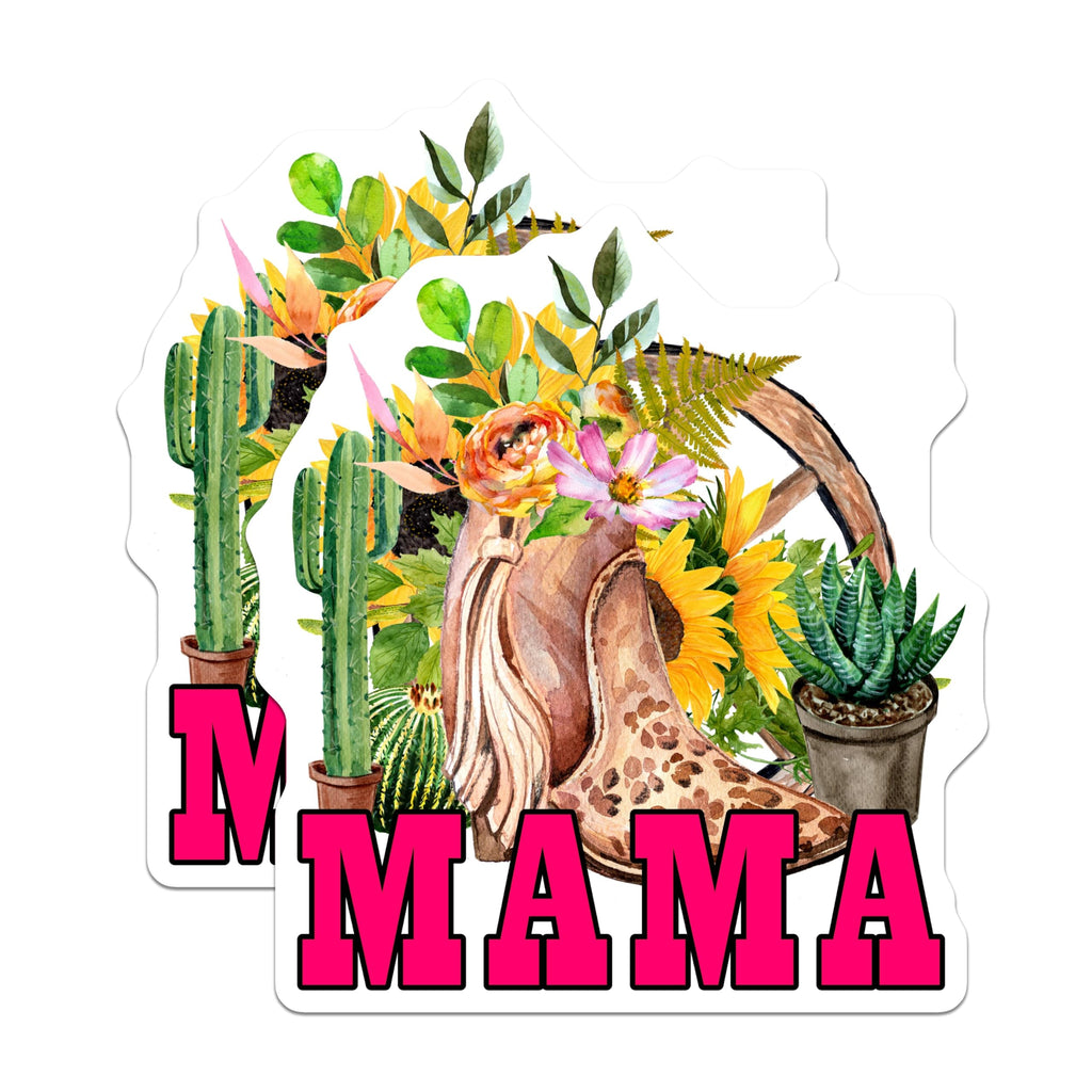 (2 Pack) Mama Magnets - Floral Design - Succulent and Cactus Decor - Western Cowgirl Boots Magnet - 5" On Longest Side - for Cars, Fridges, Toolboxes - Made in USA - MAG5619