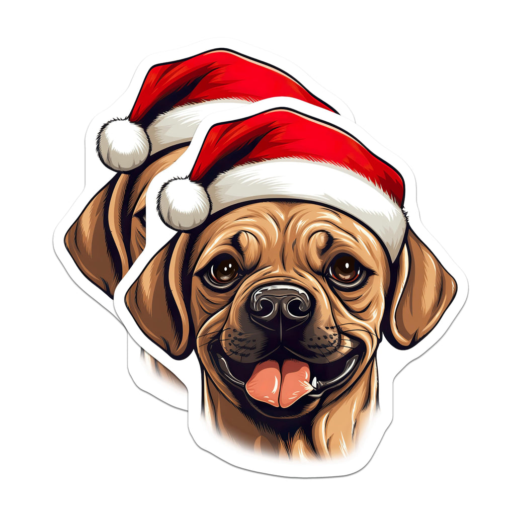 (2 Pack) Christmas Pug Dog Magnets - Festive Holiday Puppy Decor - Happy Canine Refrigerator Locker Decal Accessory - 5 Inches On Longest Side - Thick Durable Magnet - Made in USA - MAG24265