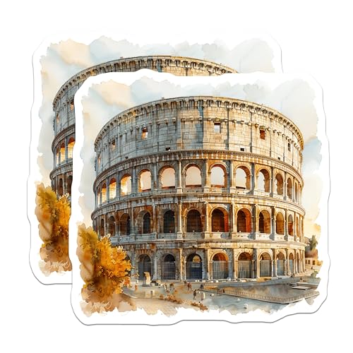(2 Pack) Colosseum Stickers - Italy Landmarks - Travel Stickers - 5" On Longest Side - Sticks to Smooth Flat Surfaces - Made in USA - BMCS5185
