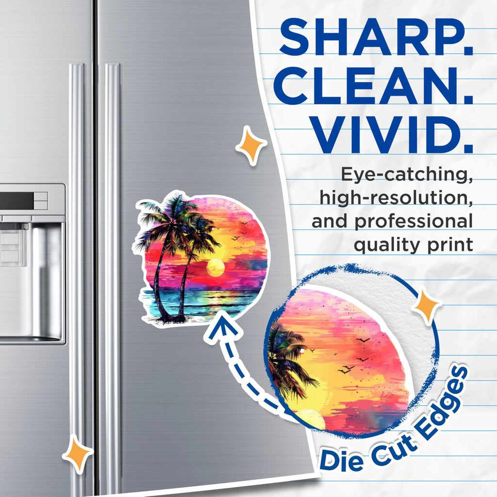 (2 Pack) Beautiful Sunset - Ocean and Sunset with Palm Trees - Serene Ocean Lover Magnet- 5 Inches On Longest Side - Premium Magnet - for Cars, Refrigerators, Toolboxes - Made in USA - MAG1724