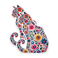 (2 Pack) Colorful Cat Stickers - Vibrant Floral Cat Stickers - Artsy Cat Design Decals - 5" On Longest Side - Sticks to Any Smooth Flat Surface - Made in USA - BMCS2791