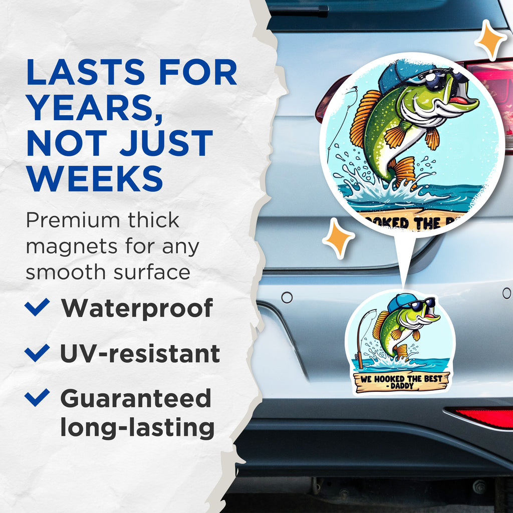 (2 Pack) Fishing Daddy Magnets - Cool Bass Fish Refrigerator Decor - Fathers Day Present from Kids - 5 Inches On Longest Side - Thick Durable Magnet - Made in USA - MAG39721