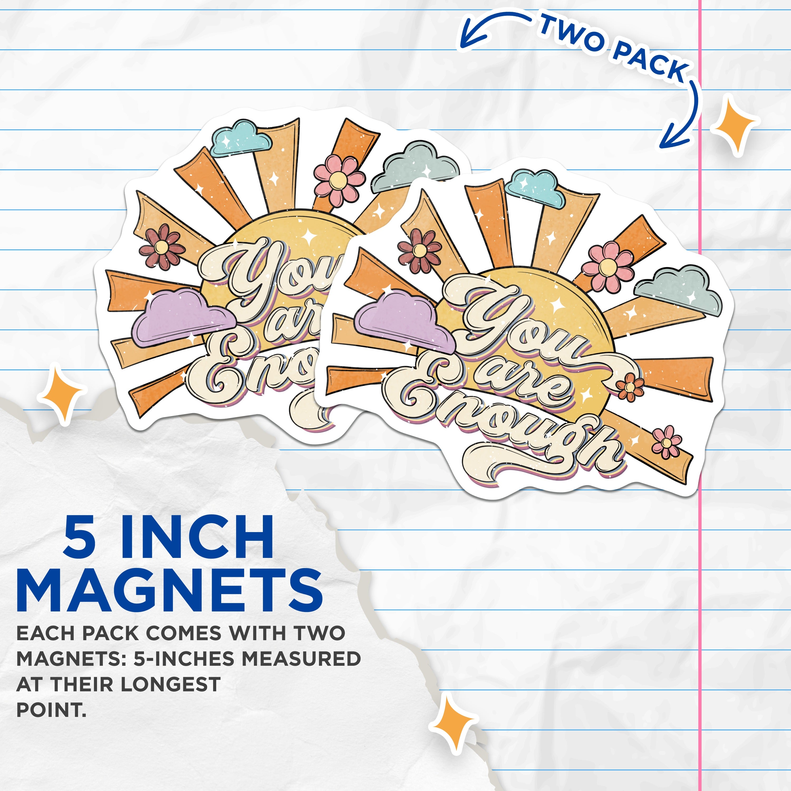 (2 Pack) You are Enough Magnets - Retro Positive Affirmation - Self Love Boho Decor - 5 Inches On Longest Side - Thick Durable Magnet - Made in USA - MAG38310