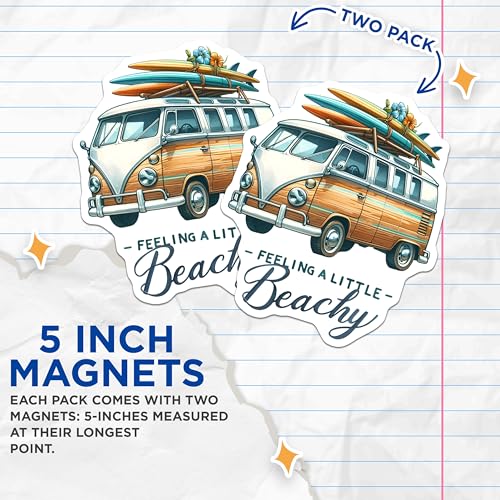 (2 Pack) Retro Van Surfboard Magnets Magnets - Beach Vibe Decor - Summer Adventure Accessories - 5" On Longest Side - Made in USA - Sticks to Refrigerators & Metal Surfaces - MAG9292