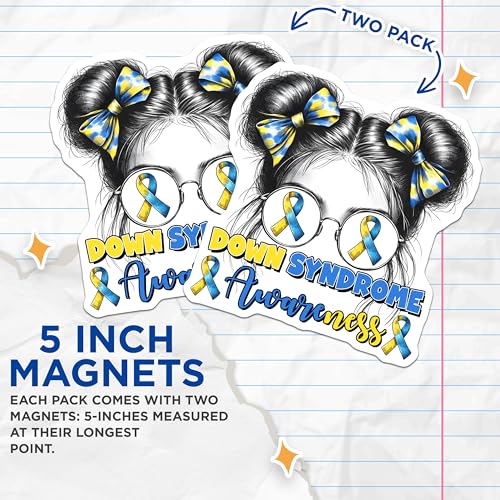 (2 Pack) Down Syndrome Awareness Magnets - Awareness Decor - 5" On Longest Side - for Cars, Fridges, Toolboxes - Made in USA - MAG8199