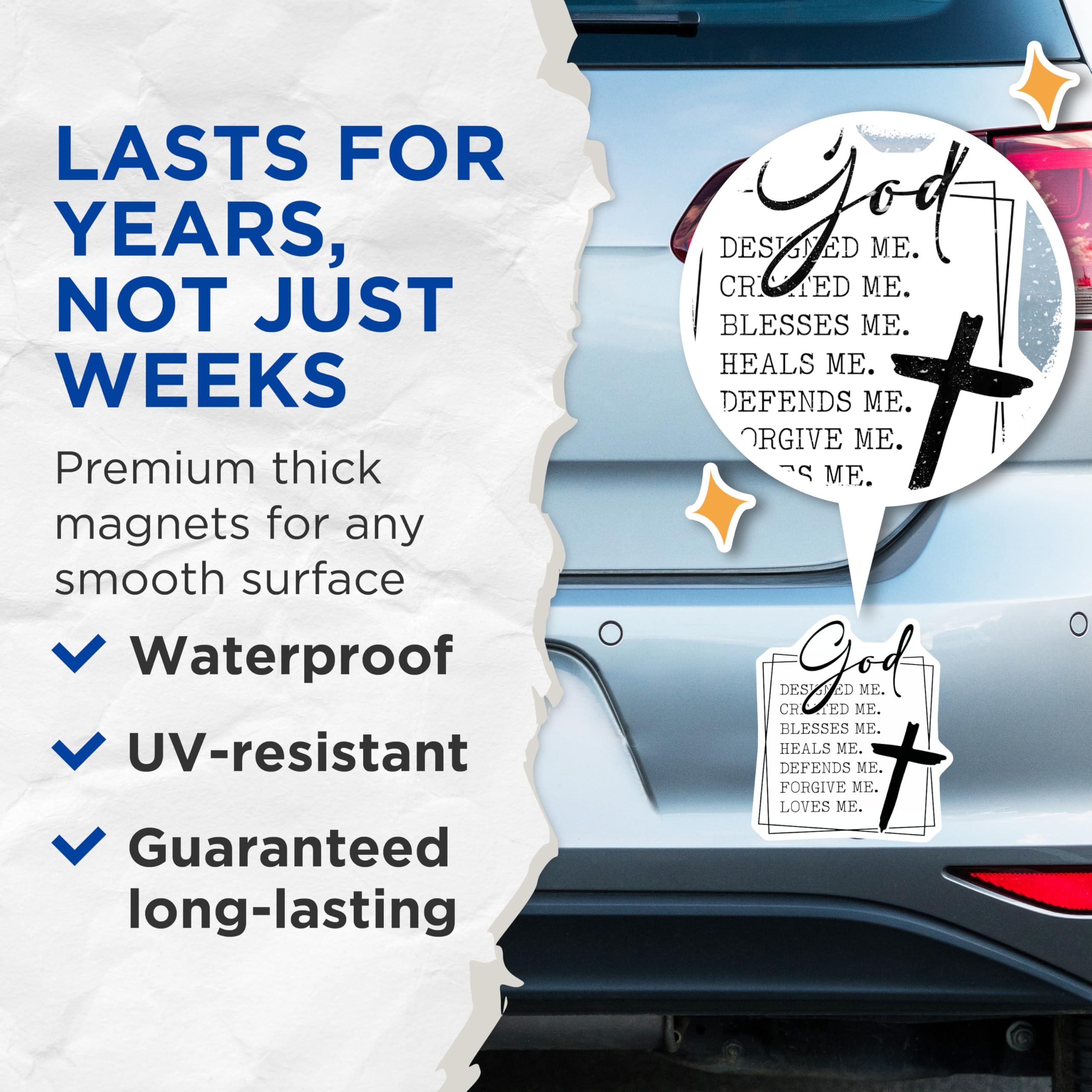 (2 Pack) God Designed Me Magnets - Christian Faith Quote - Inspirational Scripture Affirmation - Refrigerator Locker Decor - 5 Inches On Longest Side - Thick Durable Magnet - Made in USA - MAG20054