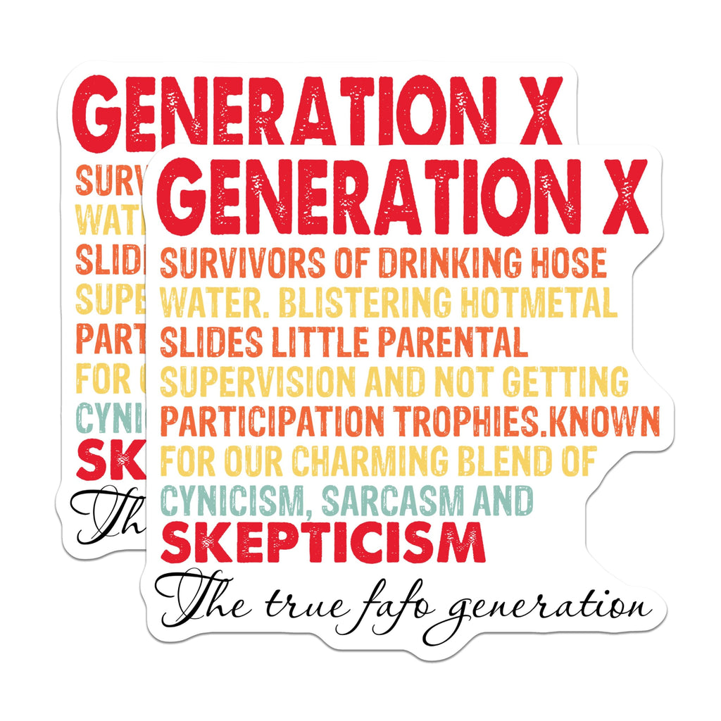 (2 Pack) Generation X Stickers - Funny Quote Stickers - Nostalgic Generation X Gifts - 5" On Longest Side - Sticks to Smooth Flat Surfaces - Made in USA - BMCS4866