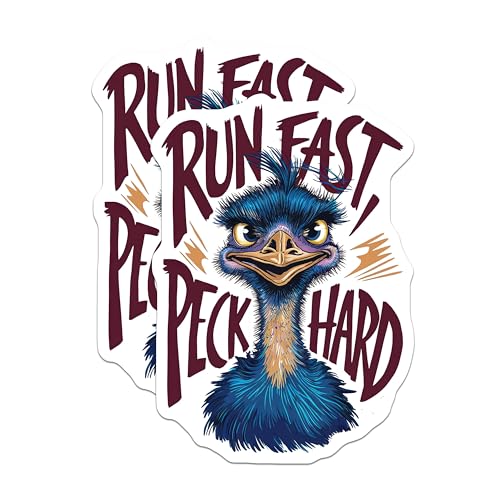 (2 Pack) Run Fast Peck Hard Stickers - Funny Animal Stickers - Motivational Stickers - 5" On Longest Side - Sticks to Smooth Flat Surfaces - Made in USA - BMCS3986