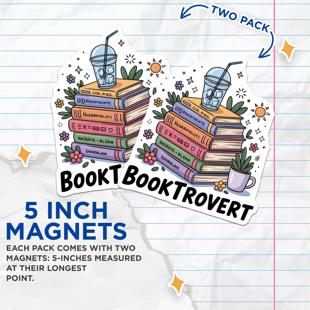 (2 Pack) Booktrovert Magnets - Reader Aesthetic Decor - Introvert Home Items for Bookworms - 5 Inches On Longest Side - Thick Durable Magnet - Made in USA - MAG39971