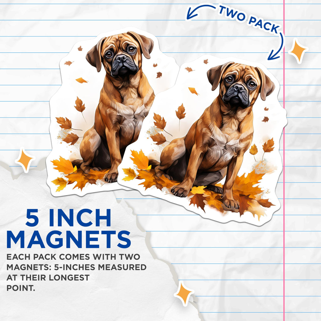 (2 Pack) Puggle Dog Magnets - Cute Fawn Puggle Fall Decor - Autumn Pet Lover Refrigerator Magnet - 5 Inches On Longest Side - Thick Durable Magnet - Made in USA - MAG29054