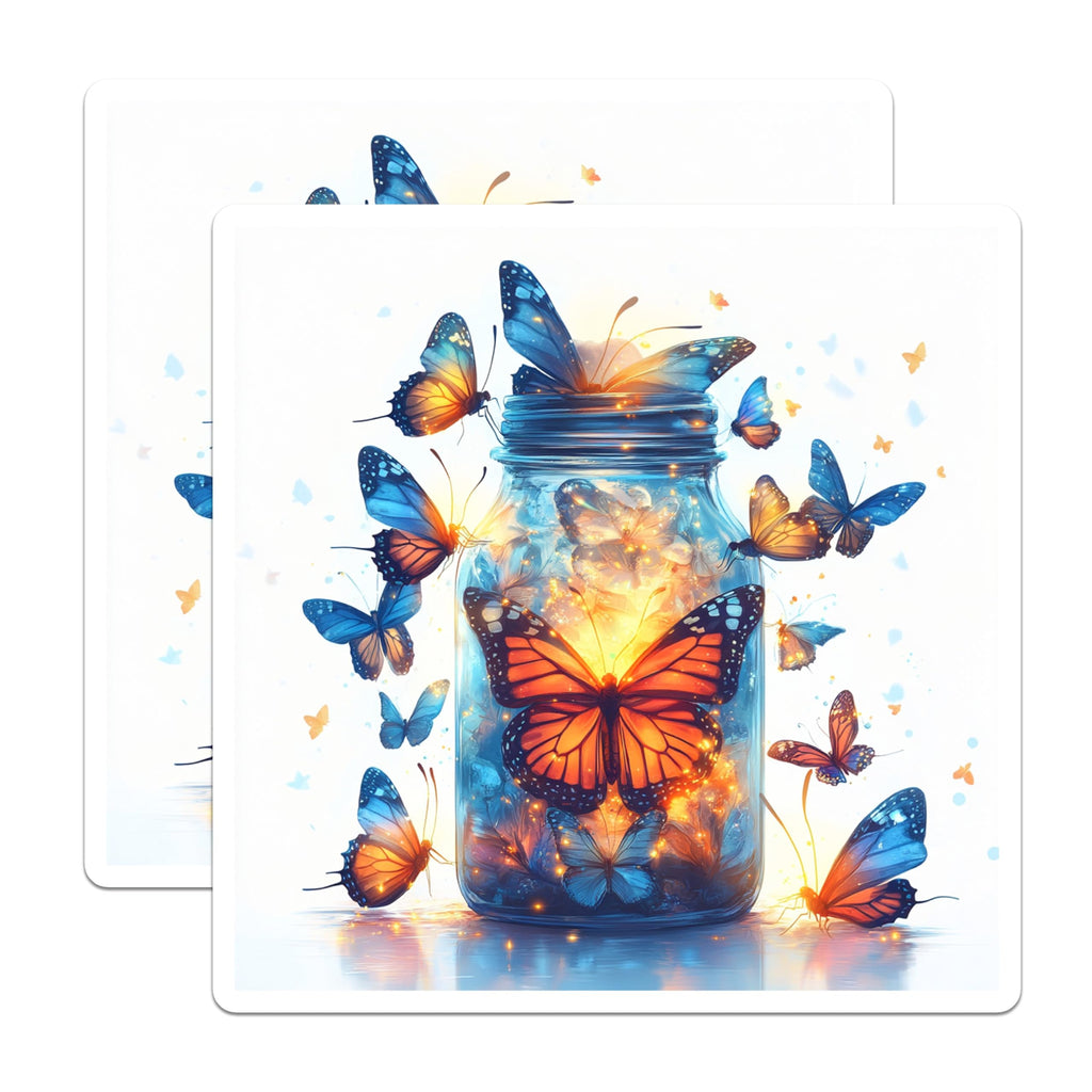 (2 Pack) Enchanted Butterfly Magnets - Whimsical Jar Decor - Glowing Fairy Light Art - Nature Lover Home Accessories - 5 Inches On Longest Side - Thick Durable Magnet - Made in USA - MAG28294
