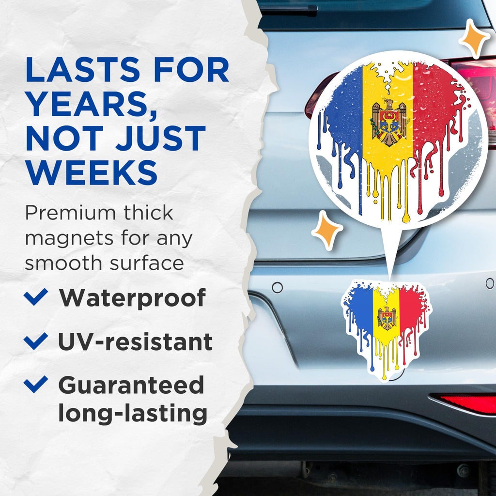 (2 Pack) Moldova Flag Magnets - Moldovan Heart Decor - Moldova Souvenir - 5" On Longest Side - Premium Magnet - for Cars, Refrigerators, Toolboxes, Lockers - Made in USA - MAG18035