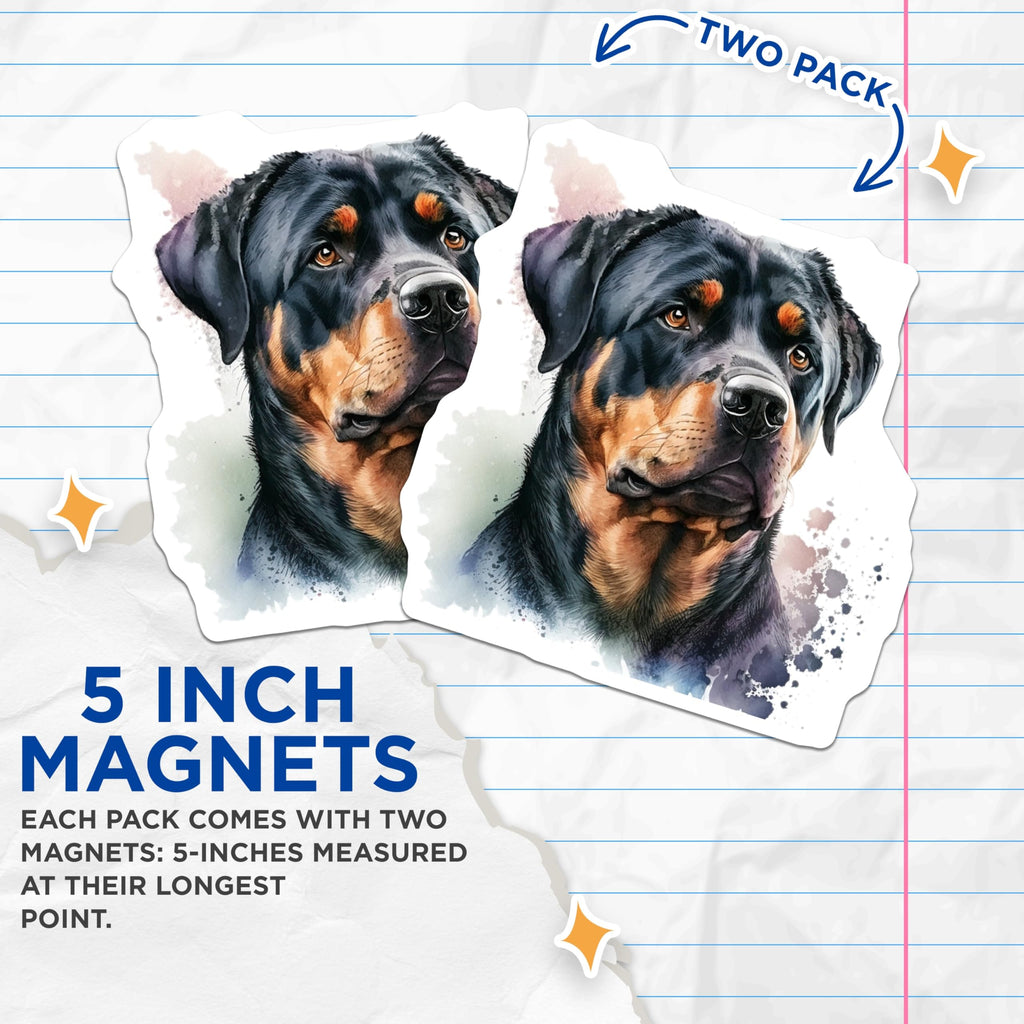 (2 Pack) Rottweiler Magnets - Dog Breed Illustration - Home Decor Magnets - 5" On Longest Side - Premium Magnet - for Cars, Refrigerators, Toolboxes, Lockers - Made in USA - MAG14662