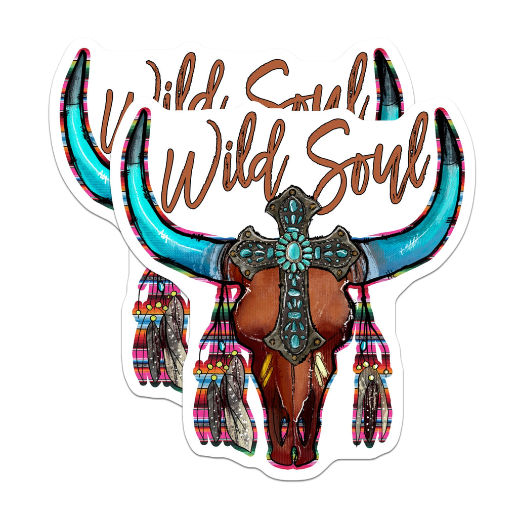 (2 Pack) Wild Soul Bull Skull Magnets - Boho Western Decor - Southwestern Cowgirl Style Longhorn - 5 Inches On Longest Side - Thick Durable Magnet - Made in USA - MAG30704