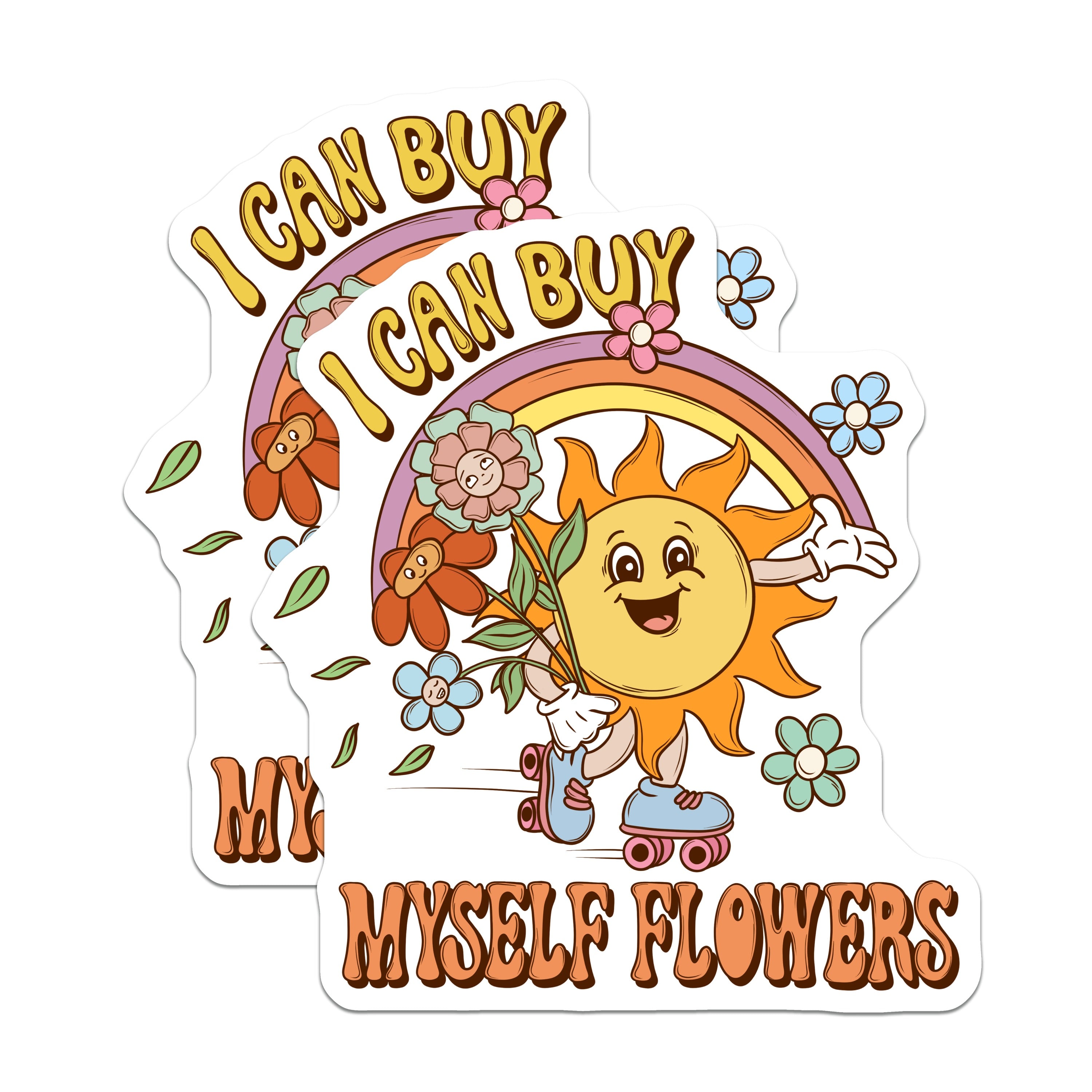 (2 Pack) I Can Buy Myself Flowers Magnets - Retro Sun Roller Skates - Self Love Club Affirmation - Independent Woman Decor - 5 Inches On Longest Side - Thick Durable Magnet - Made in USA - MAG38784